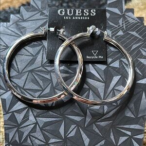 Guess Silver Statement Hoop Earrings 3 inch Hoop Silver NWT Gifts Silver Hoops